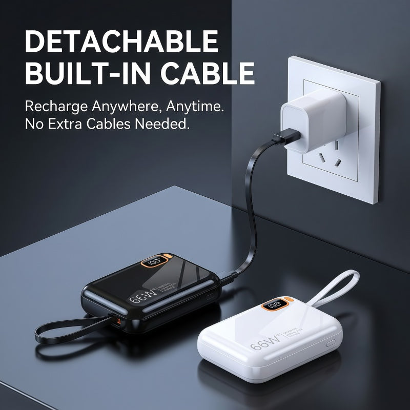 10000mAh Mini Power Bank with Built-in Cables, 66W Fast Charging Portable Battery Pack