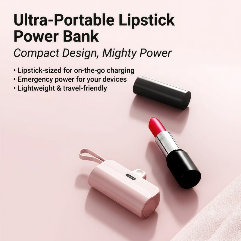 Mini Portable Power Bank – Direct-Plug Ultra-Compact Charger with Built-In Cables (USB-C & Lightning Compatible)