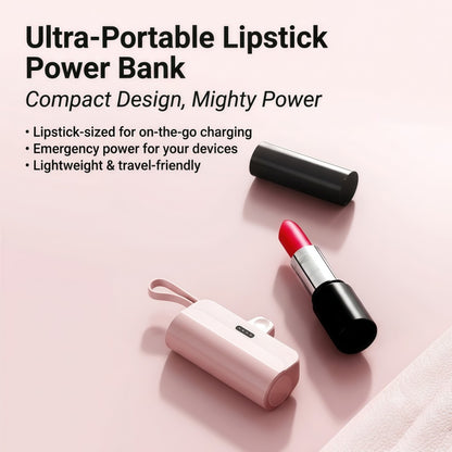 Mini Portable Power Bank – Direct-Plug Ultra-Compact Charger with Built-In Cables (USB-C & Lightning Compatible)