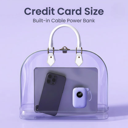 PD 20W Mini Portable Power Bank with Built-in Cable, LED Display & 3-Device Simultaneous Fast Charging