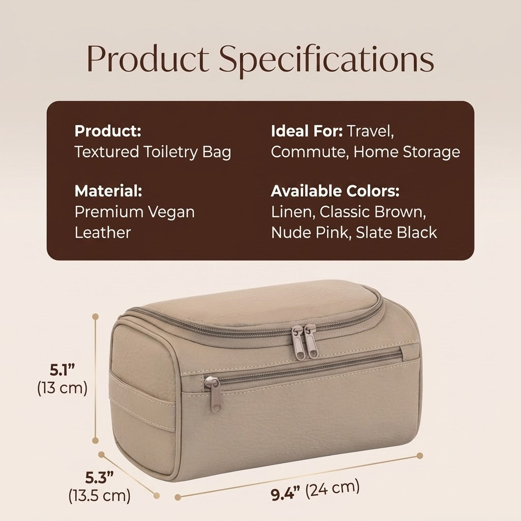 Vegan Leather Hanging Toiletry Bag - Water-Resistant Travel Cosmetic Organizer Case