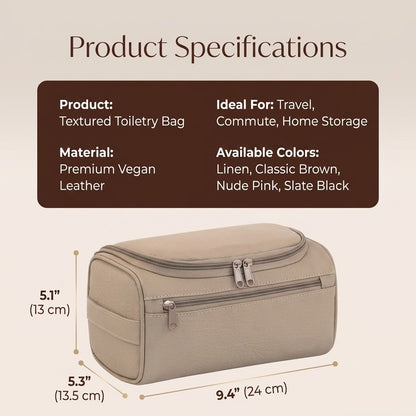 Vegan Leather Hanging Toiletry Bag - Water-Resistant Travel Cosmetic Organizer Case