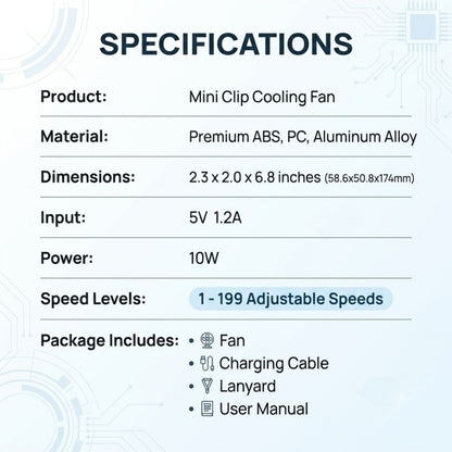 Portable Waist Clip Fan, 199-Speed Turbocharged Personal Cooling Fan with Digital Display & Lanyard