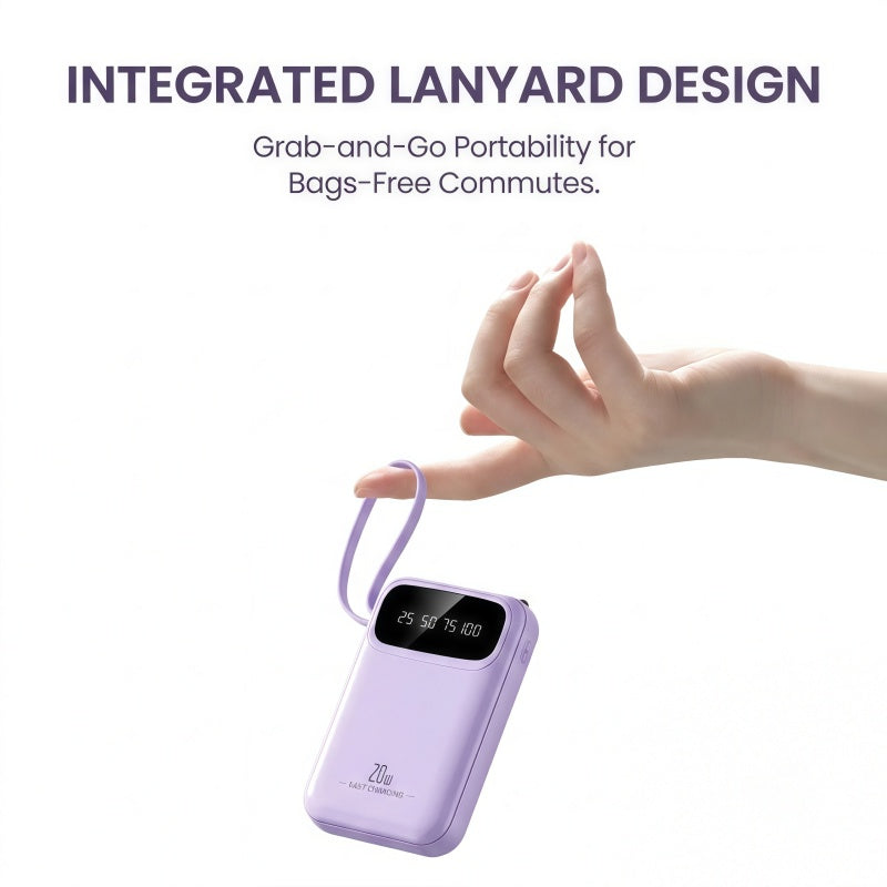 20W PD Fast Charging Portable Power Bank with Built-in Cables, LED Display & Flashlight