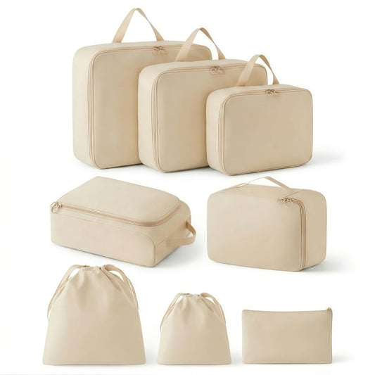 8-Piece Compression Packing Cubes Set for Travel, Expandable Luggage Organizers with Shoe Bag & Toiletry Pouch