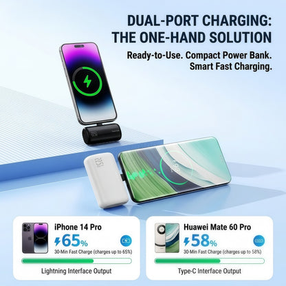 22.5W Ultra-Compact Mini Power Bank with Built-in Lightning & USB-C Connectors