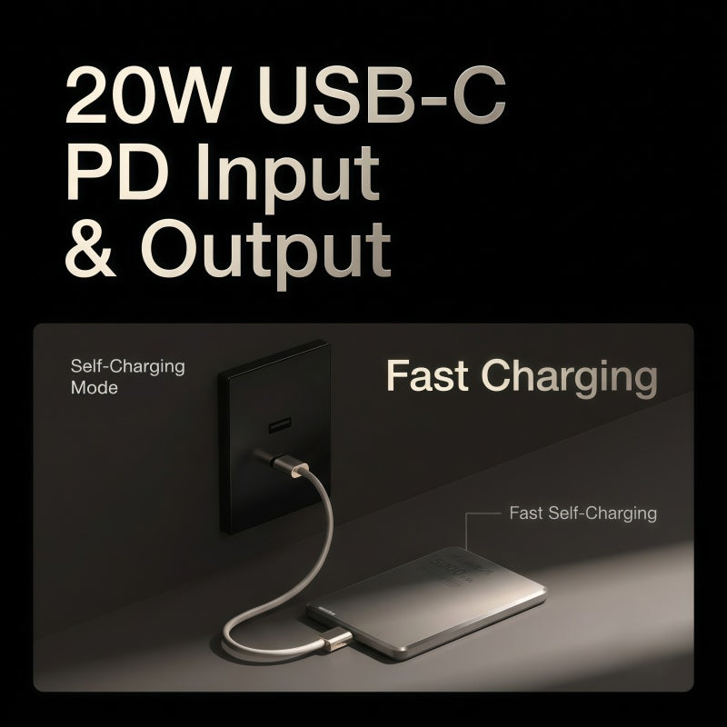 Ultra-Slim 5000mAh Magnetic Wireless Power Bank - 15W Wireless & 20W USB-C PD Fast Charging