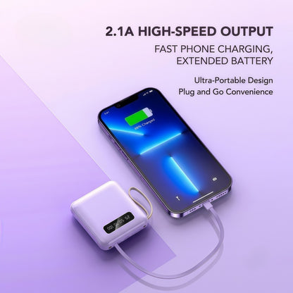 10,000mAh Ultra-Compact Portable Power Bank with 4-in-1 Built-in Cables & Dual LED Flashlight