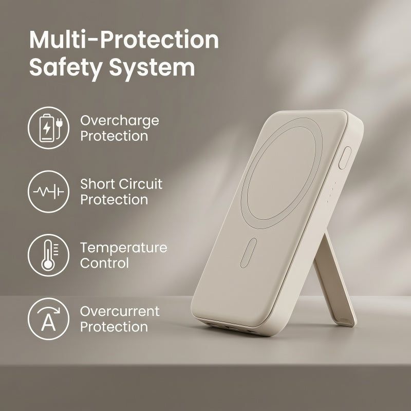 10000mAh Magnetic Power Bank with Built-in Cables & Foldable Kickstand – 22.5W Fast Charging Wireless Portable Charger