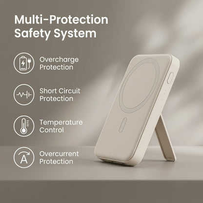 10000mAh Magnetic Power Bank with Built-in Cables & Foldable Kickstand – 22.5W Fast Charging Wireless Portable Charger
