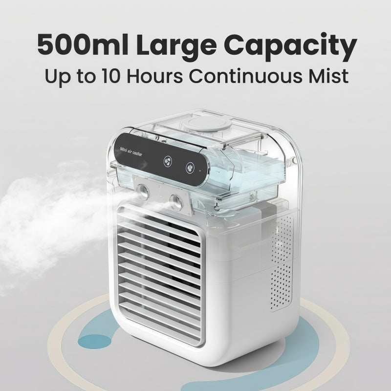 Portable Misting Desk Fan, 500ml Evaporative Air Cooler with Smart Touch Screen & 2 Speeds