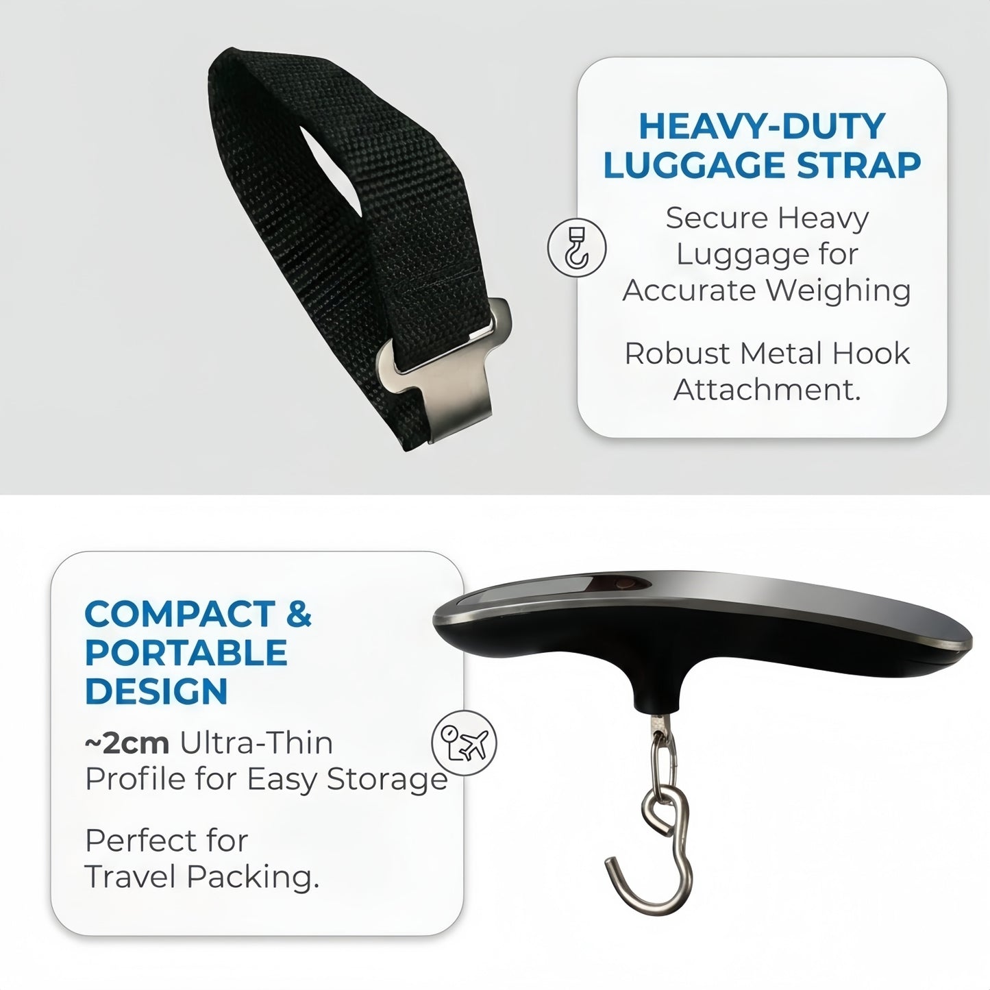 Portable Digital Luggage Scale - 110lbs/50kg Hanging Travel Weight Scale with Backlit LCD & Tare Function