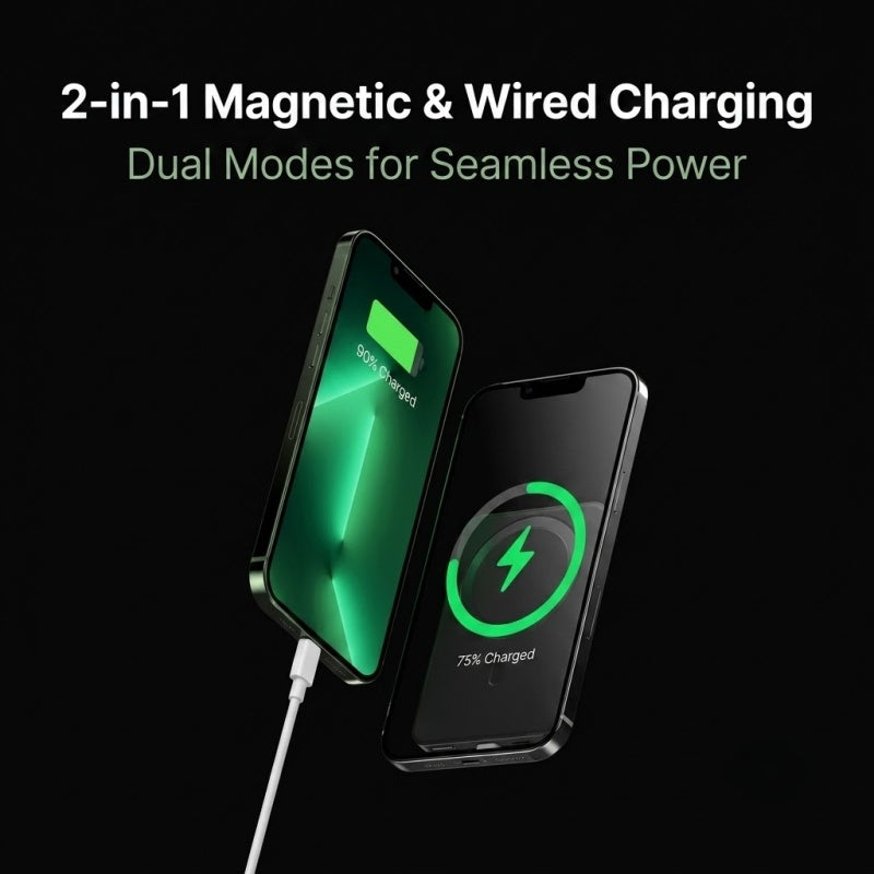 Ultra-Slim Magnetic Wireless Power Bank 15W Fast Charging PD 20W with Smart LED Display & Dual Input/Output Ports