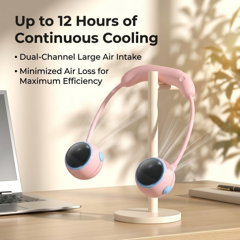 Portable Neck Fan, 360° Flexible Hands-Free Wearable Personal Fan with 3 Speeds & Dual Turbines