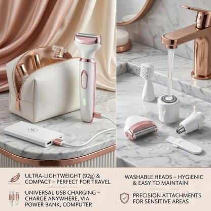 Women's 4-in-1 Electric Shaver and Grooming Kit, USB Rechargeable, White/Rose Gold