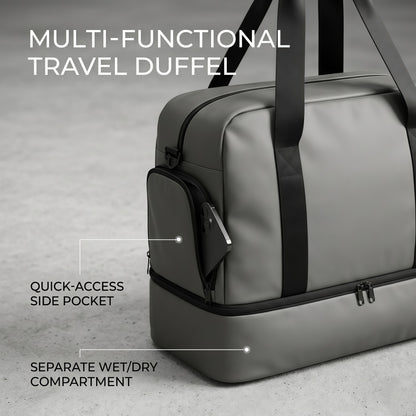 Expandable Travel Duffel Bag with Shoe Compartment and Wet Pocket - Water-Resistant Weekender Gym Bag