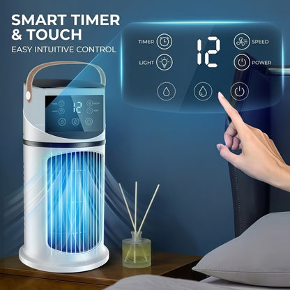 Portable Evaporative Air Cooler & Cool Mist Humidifier – Desk Tower Fan with 9 Speeds, Smart Touch Control & Night Light