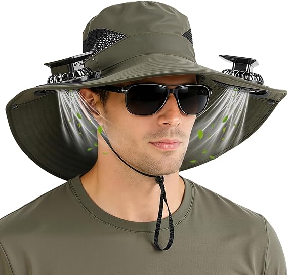 Unisex UPF 50+ Wide Brim Solar Cooling Fan Sun Hat with USB Charging & Breathable Mesh