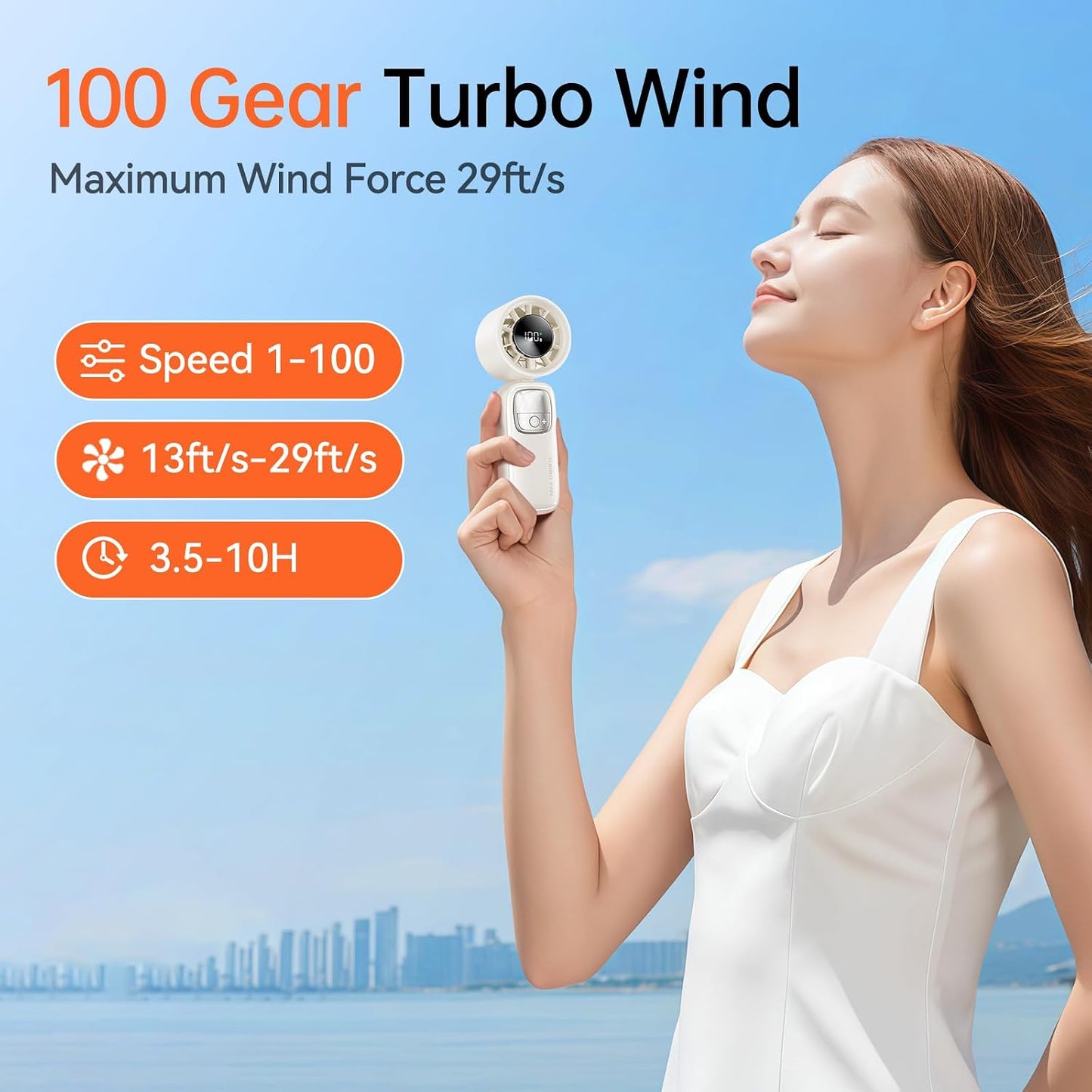 3-in-1 Portable Handheld Turbo Fan – 100 Speed Adjustable Mini Neck & Desk Fan with LED Display & 3000mAh Battery
