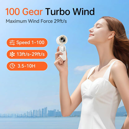 3-in-1 Portable Handheld Turbo Fan – 100 Speed Adjustable Mini Neck & Desk Fan with LED Display & 3000mAh Battery