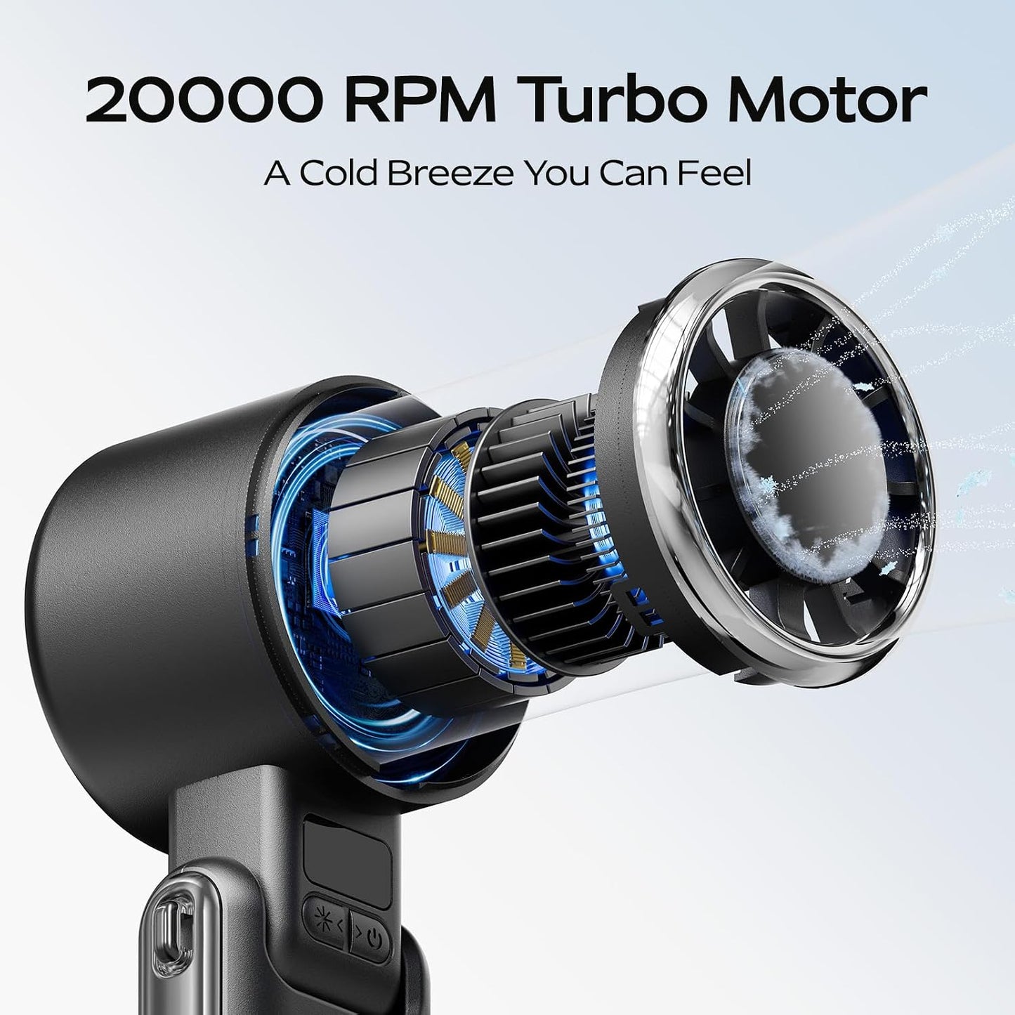 3-in-1 Portable Handheld Turbo Fan with Semiconductor Ice Cooling Plate, LED Display & Neck Lanyard
