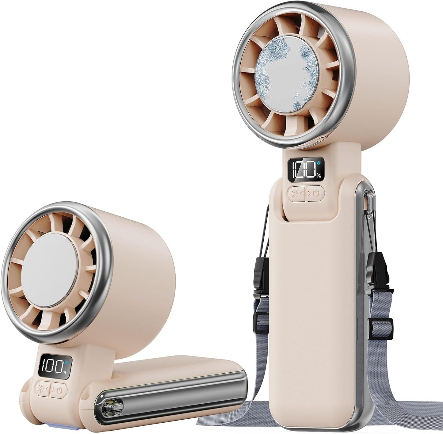 3-in-1 Portable Handheld Turbo Fan with Semiconductor Ice Cooling Plate, LED Display & Neck Lanyard