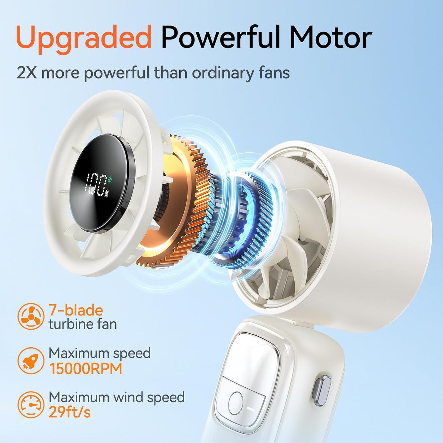 3-in-1 Portable Handheld Turbo Fan – 100 Speed Adjustable Mini Neck & Desk Fan with LED Display & 3000mAh Battery