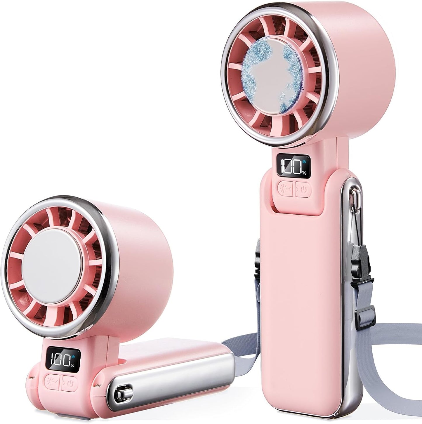 3-in-1 Portable Handheld Turbo Fan with Semiconductor Ice Cooling Plate, LED Display & Neck Lanyard