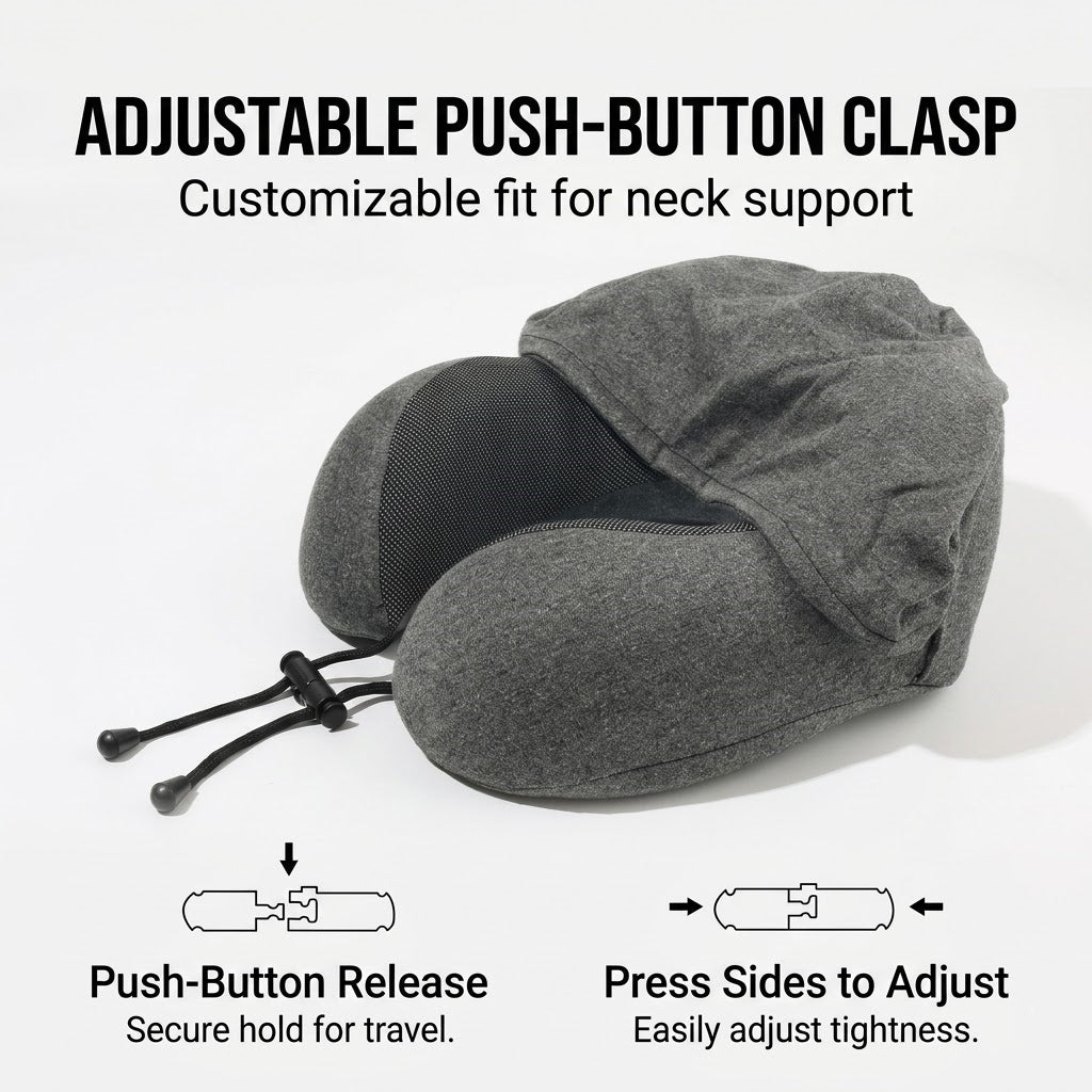 Ergonomic Memory Foam Travel Neck Pillow with Integrated Light-Blocking Hood & Compact Pouch