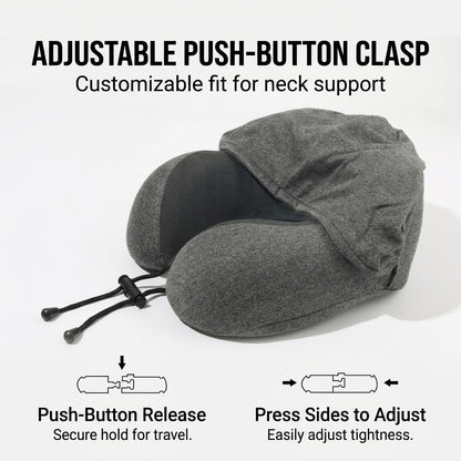 Ergonomic Memory Foam Travel Neck Pillow with Integrated Light-Blocking Hood & Compact Pouch