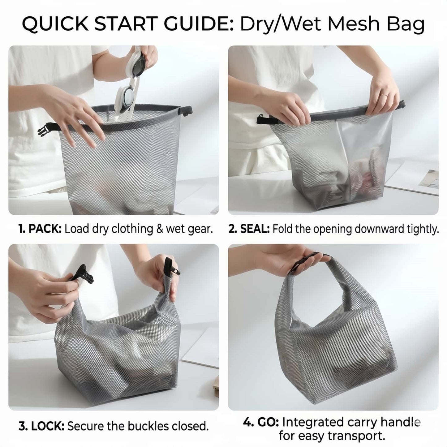 Water-Resistant EVA Mesh Travel Dry Bag - Roll-Top Swim, Gym & Toiletry Organizer