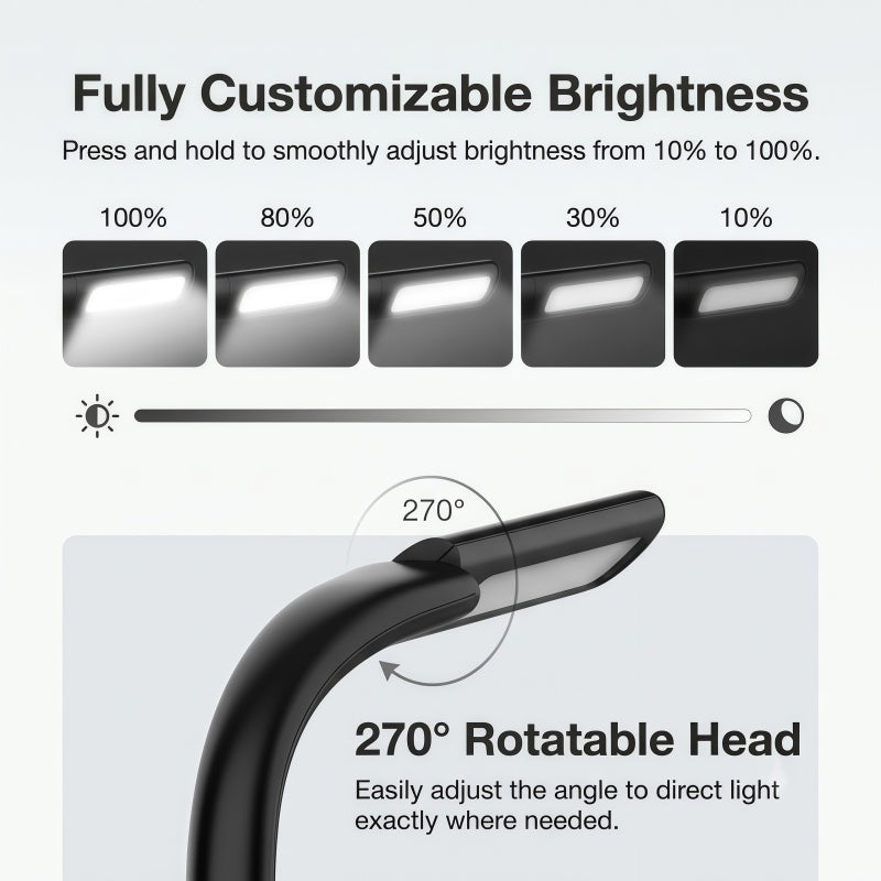2-in-1 Flexible LED Neck Reading Light & Desk Lamp – Rechargeable, Stepless Dimming, 3 Color Temperatures