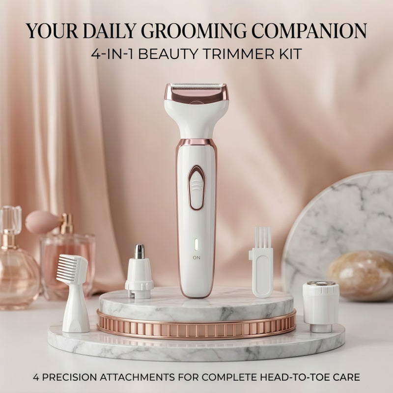 Women's 4-in-1 Electric Shaver and Grooming Kit, USB Rechargeable, White/Rose Gold