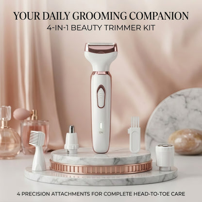Women's 4-in-1 Electric Shaver and Grooming Kit, USB Rechargeable, White/Rose Gold