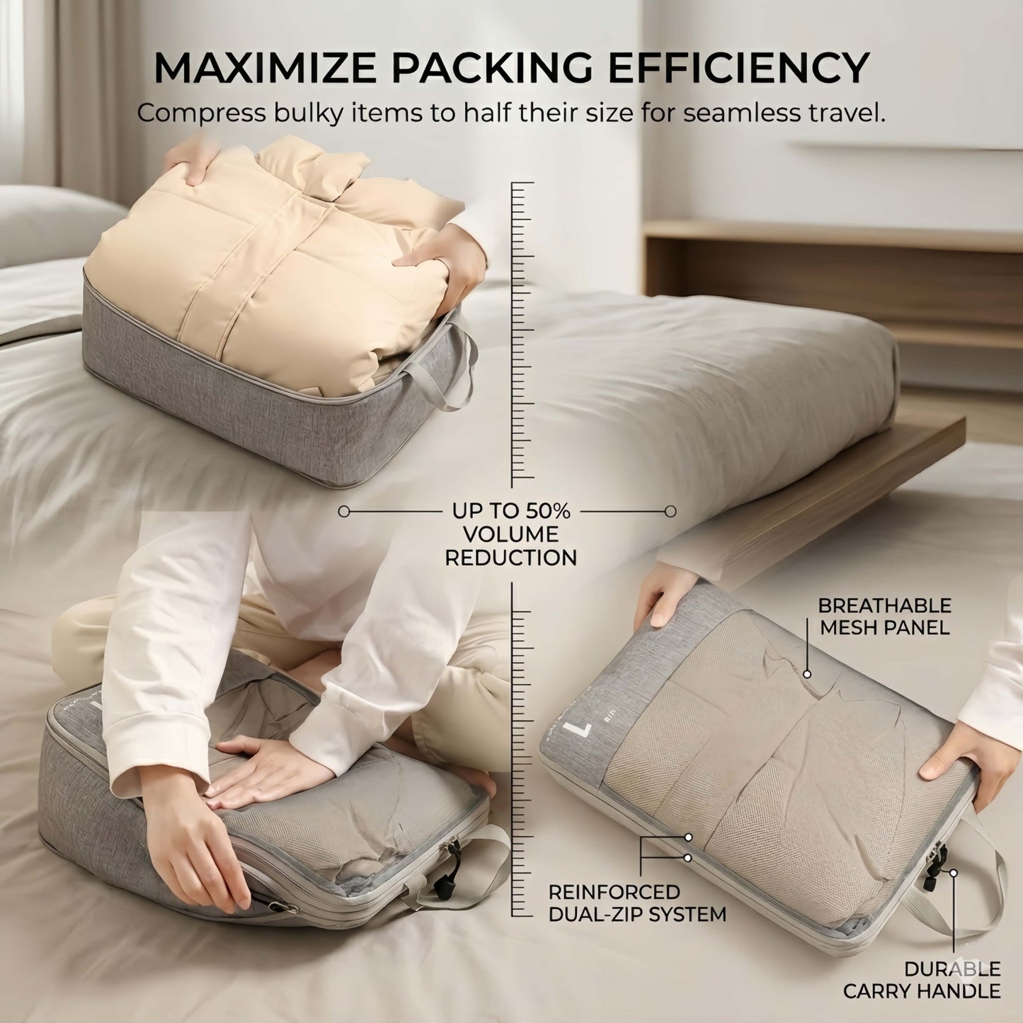 6-Piece Compression Packing Cubes Set for Travel, Lightweight Luggage Organizer Bags