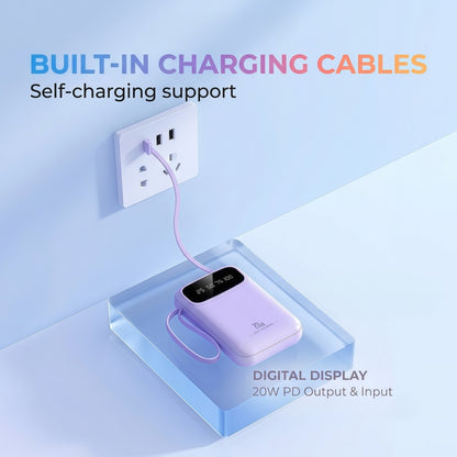 20W PD Fast Charging Portable Power Bank with Built-in Cables, LED Display & Flashlight