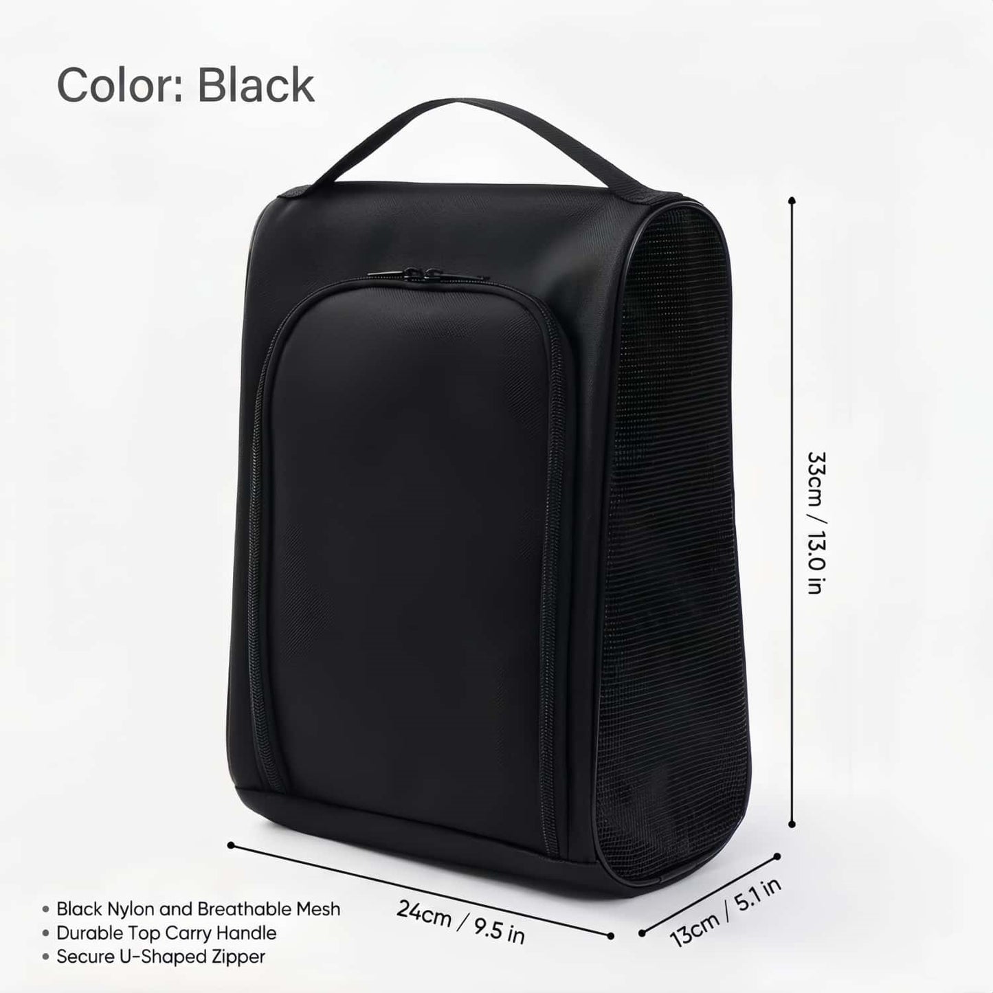 Portable Travel Shoe Bag Organizer with Breathable Mesh Panels - Black