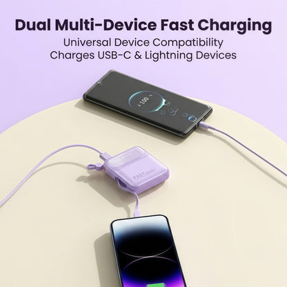 10000mAh Portable Power Bank with Built-in 4 Cables & Lanyard - Fast Charging Travel Battery Pack for iPhone, USB-C & Android