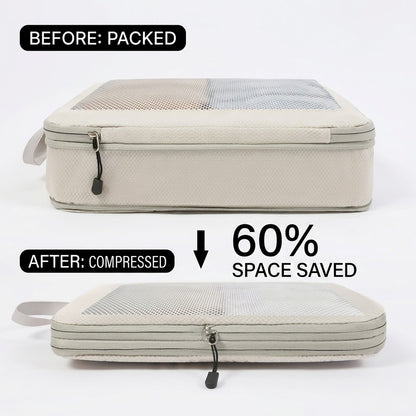 Compression Packing Cubes Set for Travel Luggage - Water-Repellent Organizers with Shoe Bags & Pouches