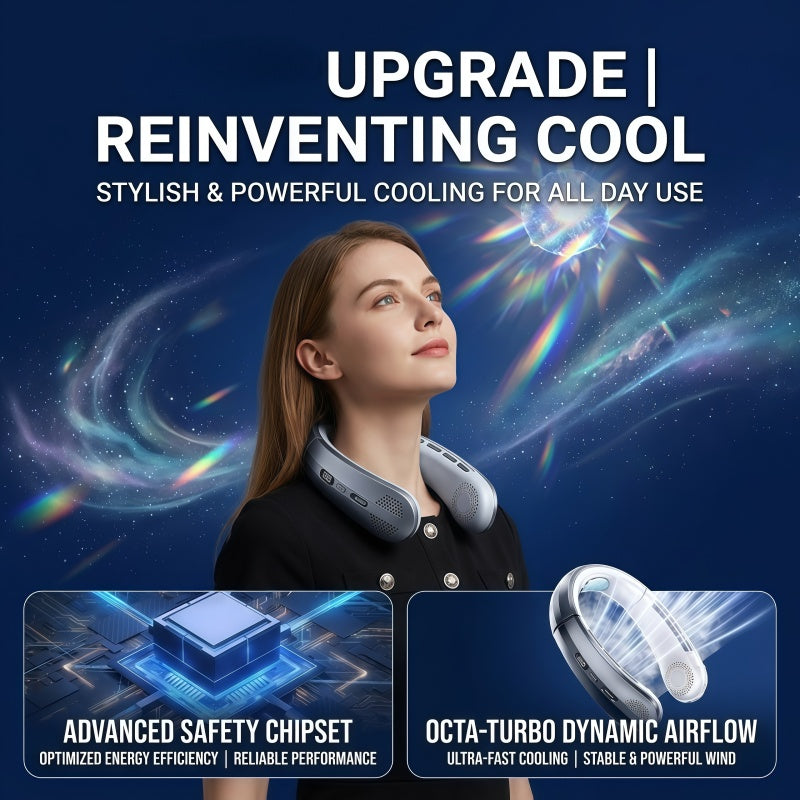 Portable Wearable Neck Fan with Ceramic Cooling Pad, 5000mAh Battery, 100-Speed Stepless Control, Bladeless Design