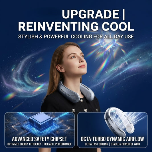 Portable Wearable Neck Fan with Ceramic Cooling Pad, 5000mAh Battery, 100-Speed Stepless Control, Bladeless Design