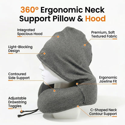 Ergonomic Memory Foam Travel Neck Pillow with Integrated Light-Blocking Hood & Compact Pouch