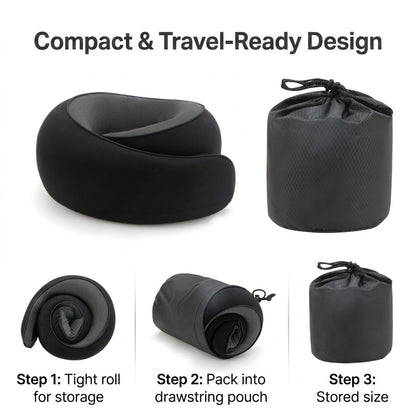 Ergonomic High-Density Memory Foam Travel Neck Pillow with 360° Support, Breathable Mesh & Travel Pouch