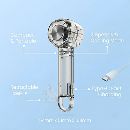 3-in-1 Portable Cyberpunk Mini Handheld Fan – Ultra-Quiet USB-C Rechargeable Personal Desk & Clip-On Fan with Cold Compress Feature