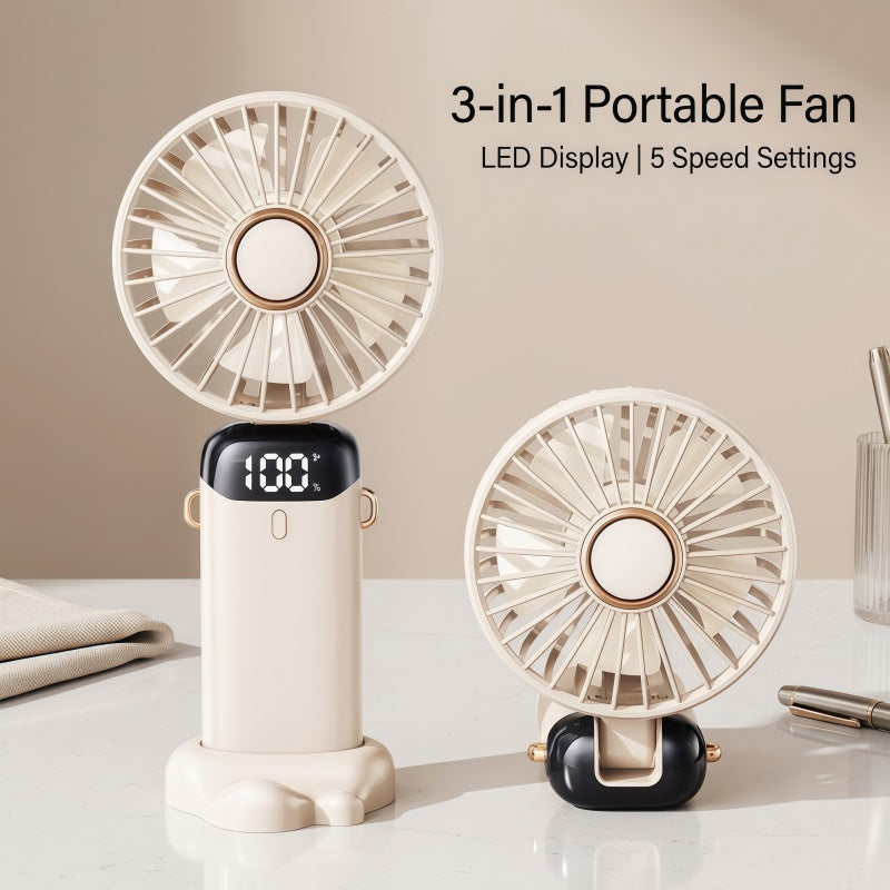 Portable Handheld Fan – 10000mAh USB-C Rechargeable Mini Fan with Smart LED Display, 5 Speeds, 90° Foldable Neck & Aroma Diffuser