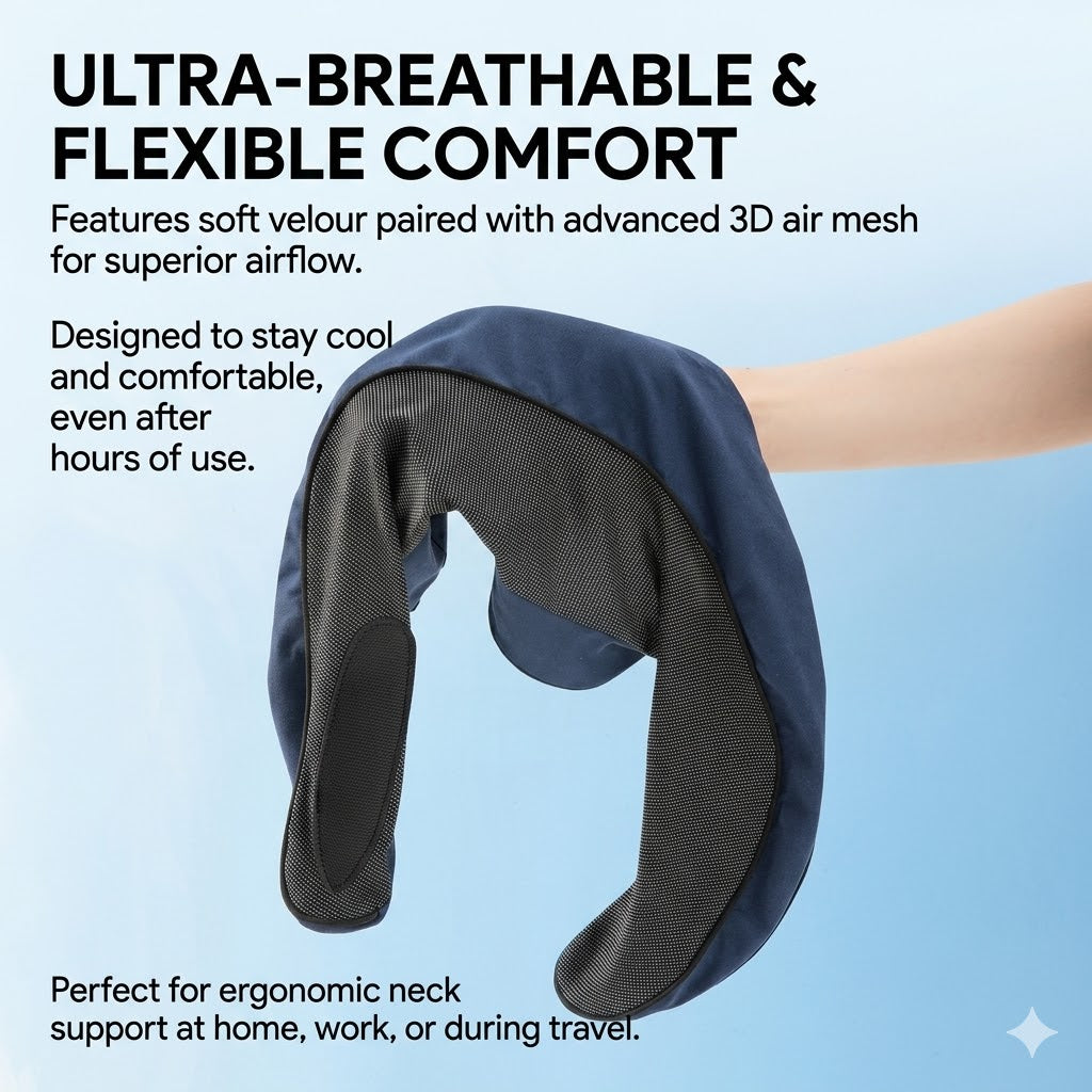 Ergonomic High-Density Memory Foam Travel Neck Pillow with 360° Support, Breathable Mesh & Travel Pouch