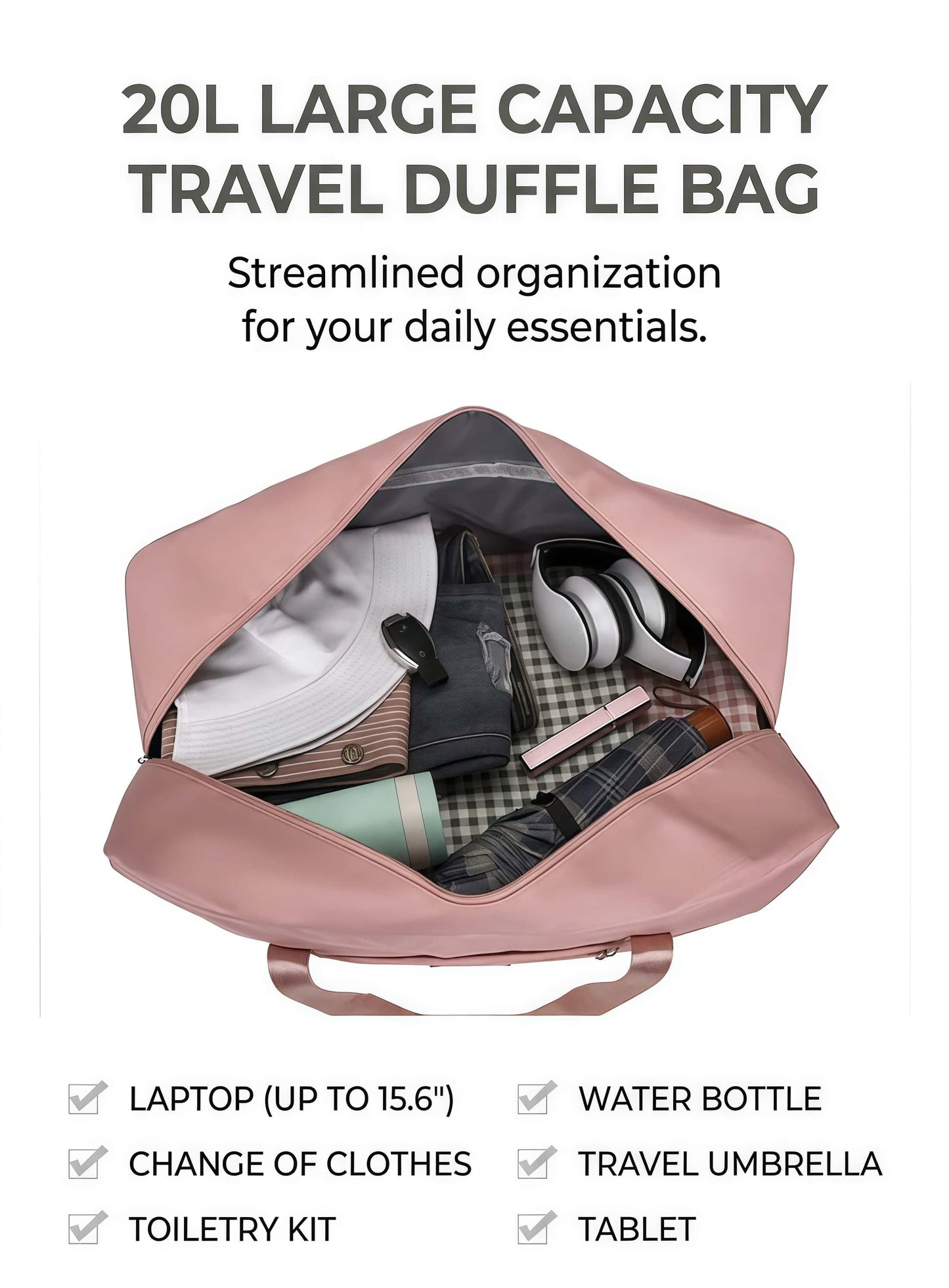 Unisex Oxford Fabric Travel Duffle Bag with Trolley Sleeve, 20L Large Capacity Carry-On Luggage Bag for Weekender