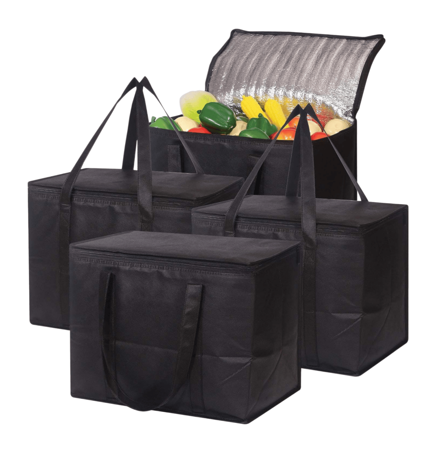 Heavy Duty Reusable Insulated Grocery Bag - Thermal Food Delivery Cooler Bag, Black