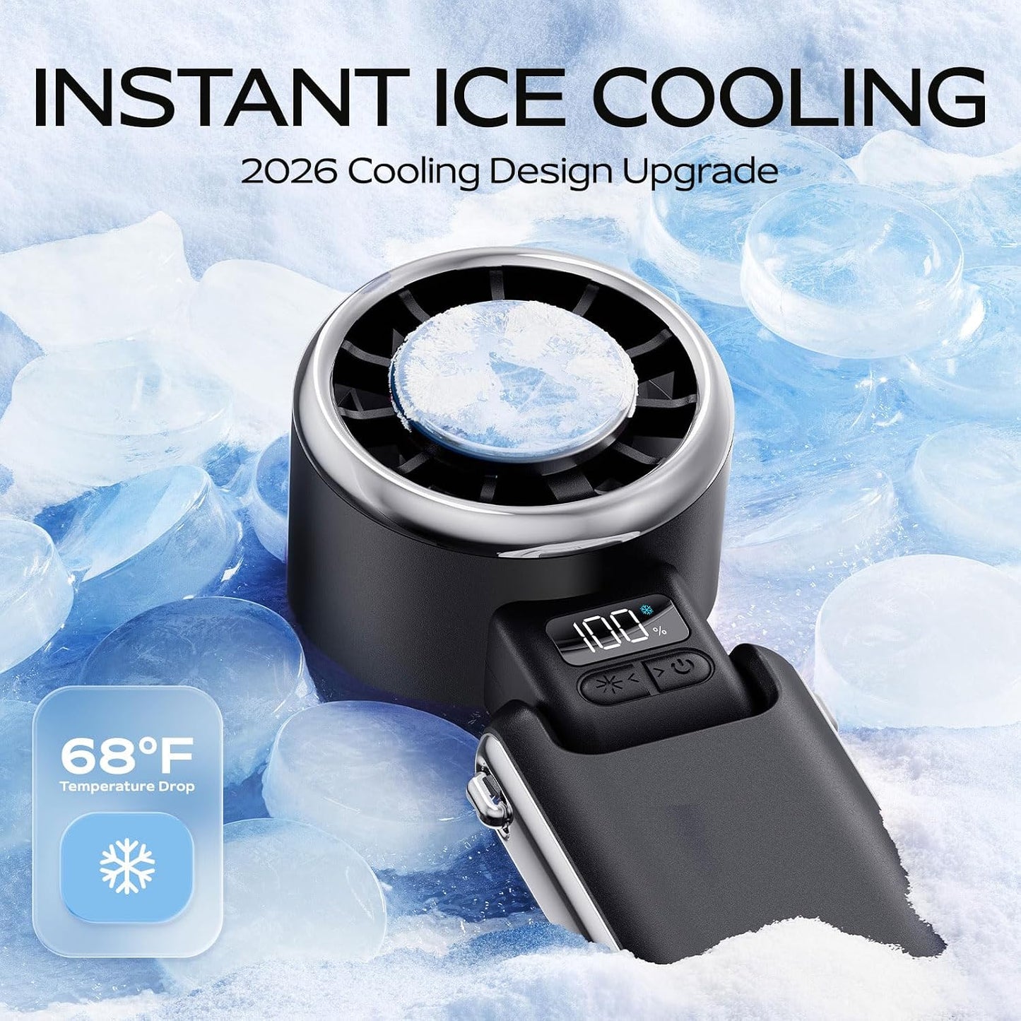3-in-1 Portable Handheld Turbo Fan with Semiconductor Ice Cooling Plate, LED Display & Neck Lanyard