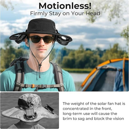 2-in-1 Wide Brim Solar Fan Sun Hat - UPF 50+ Waterproof Outdoor Cooling Neck Fan Hat for Hiking, Fishing & Camping